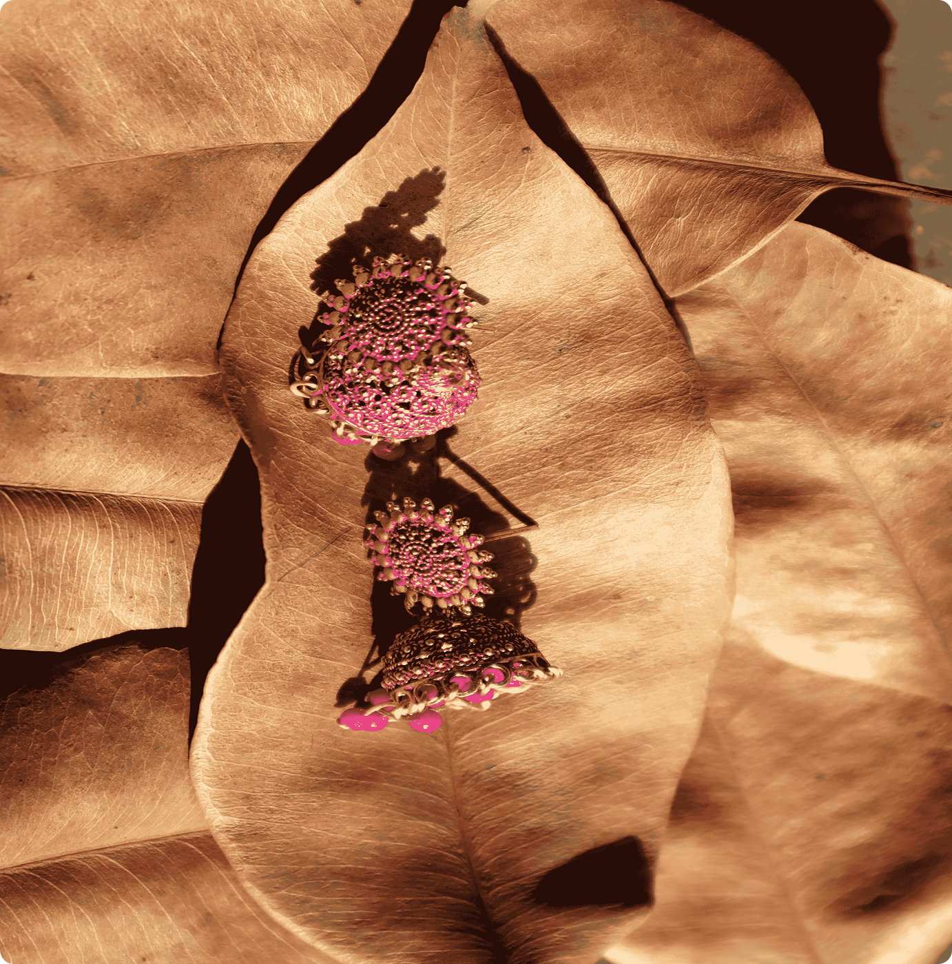 Elegant Pink & Golden Jhumka Earrings