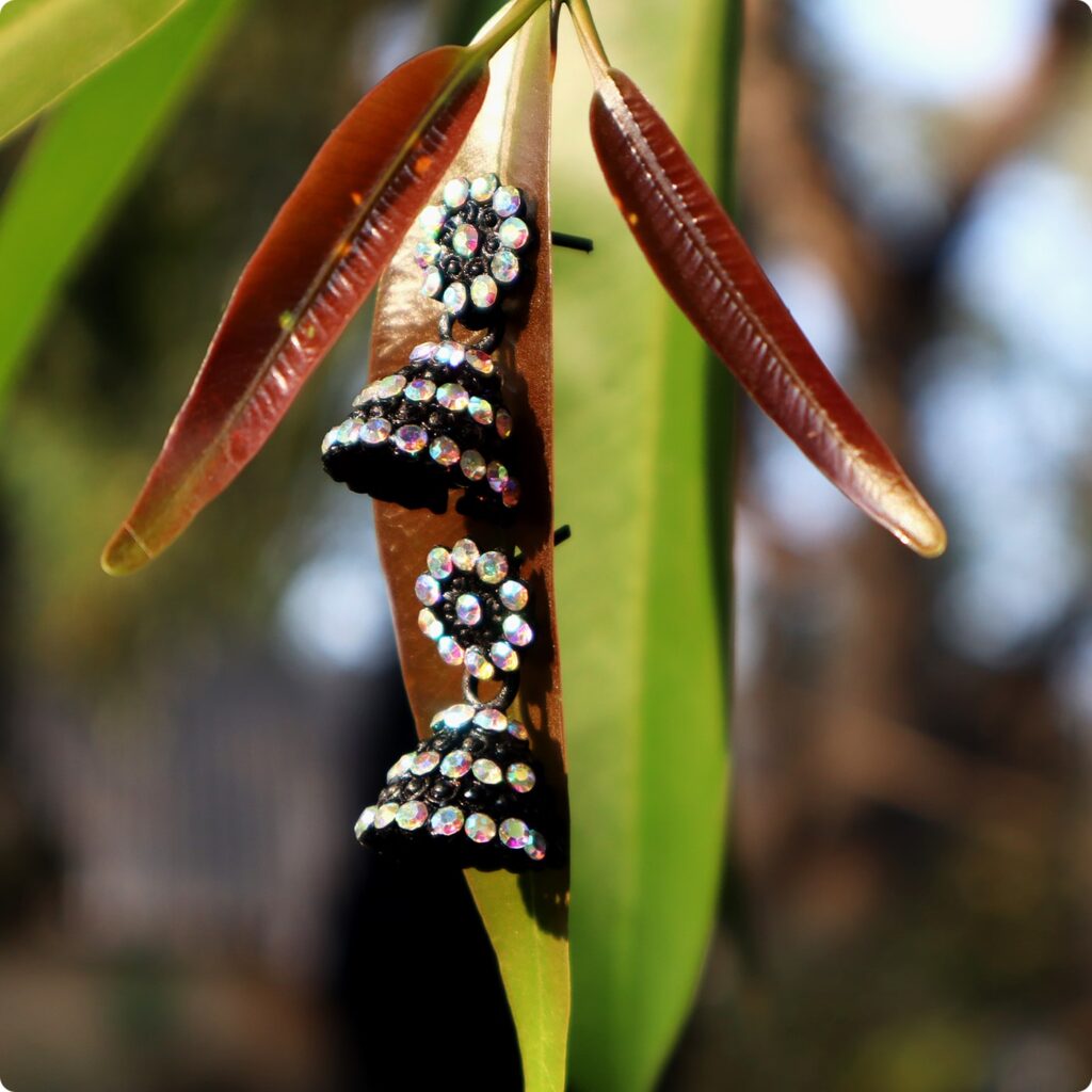 Black & Crystal Stone Jhumka Earrings